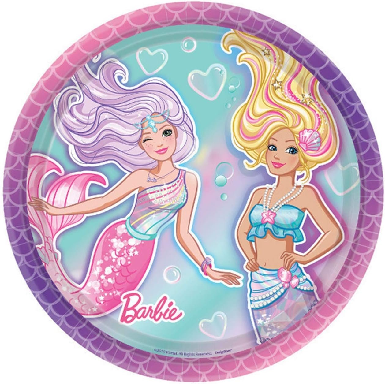 Barbie Mermaid Round Iridescent 9" Paper Plates - 8ct