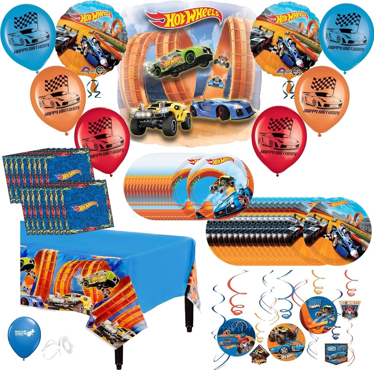 Hot Wheels Birthday Party Supplies Bundle | Hot Wheels Plates | Hot Wheels Napkins | Hot Wheels Decorations | Hot Wheels Balloons | Hot Wheels Tableware