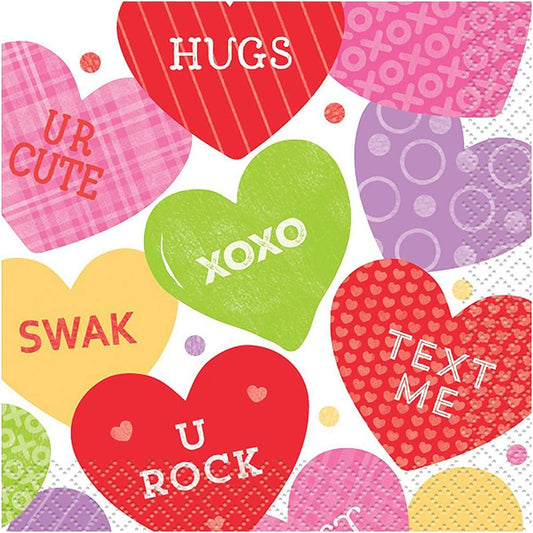 Unique Candy Valentine Beverage Paper Napkins, 5" x 5", Multicolor