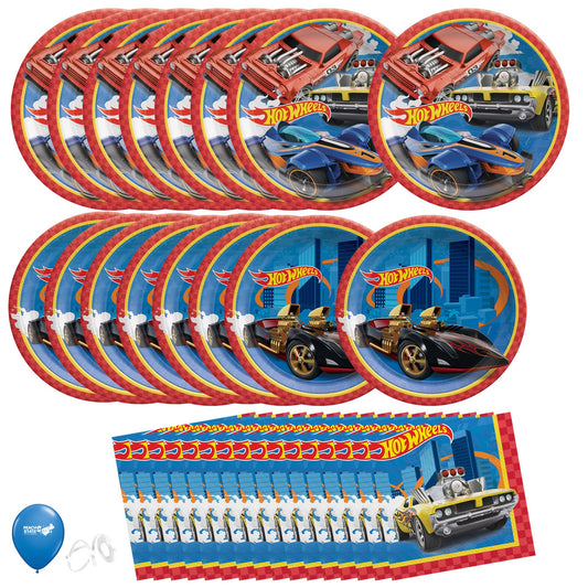 Hot Wheels Party Supplies Bundle with Luncheon Plates, Dessert Plates and Napkins for 8 Guests