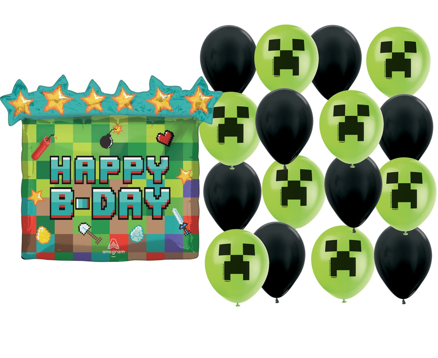 Minecraft Balloon Bundle w/ Giant 25" x 23" Foil Balloon