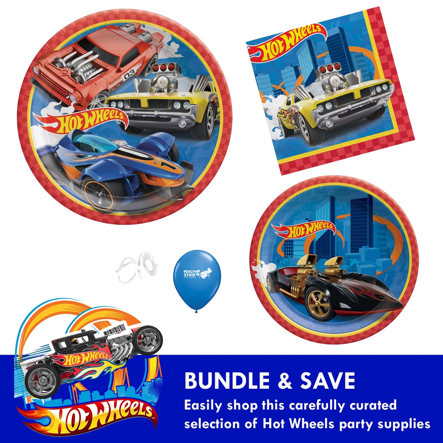 Hot Wheels Party Supplies Bundle with Luncheon Plates, Dessert Plates and Napkins for 8 Guests