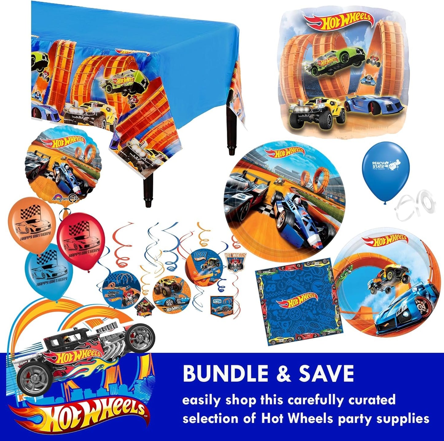 Hot Wheels Birthday Party Supplies Bundle | Hot Wheels Plates | Hot Wheels Napkins | Hot Wheels Decorations | Hot Wheels Balloons | Hot Wheels Tableware