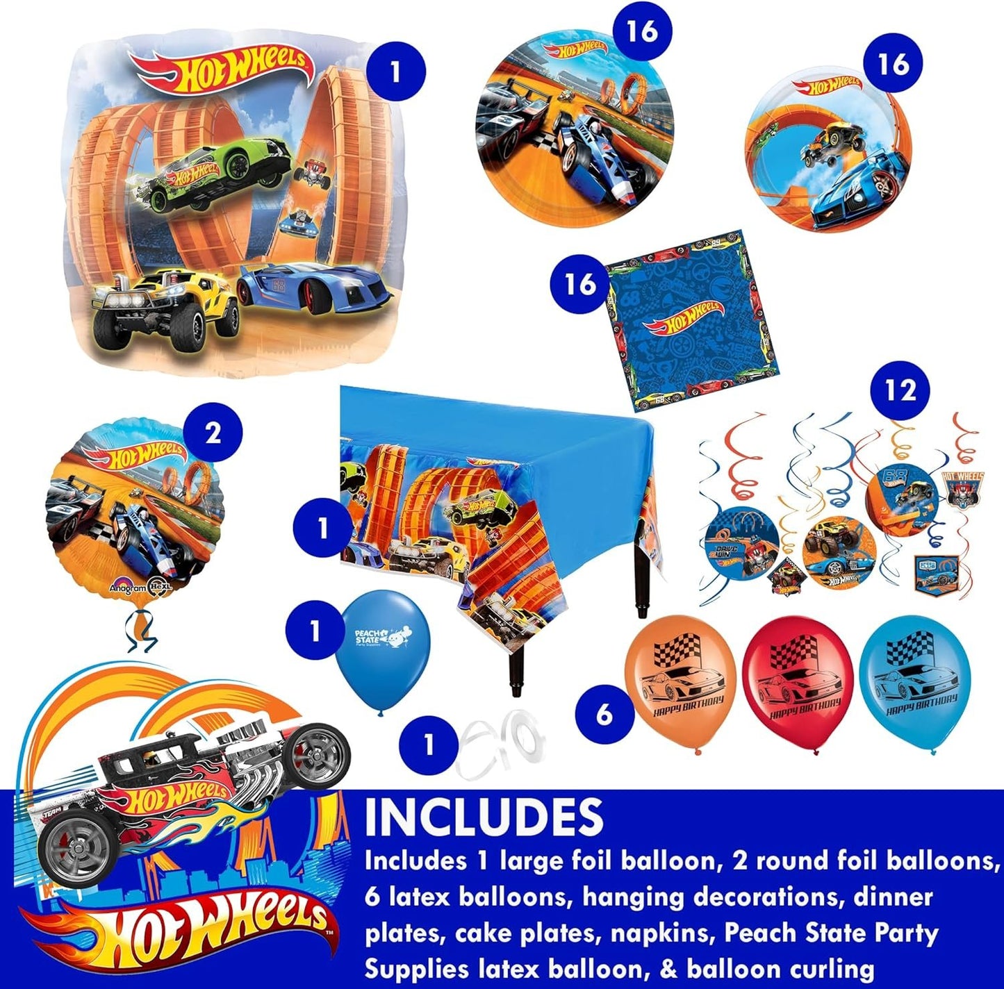 Hot Wheels Birthday Party Supplies Bundle | Hot Wheels Plates | Hot Wheels Napkins | Hot Wheels Decorations | Hot Wheels Balloons | Hot Wheels Tableware