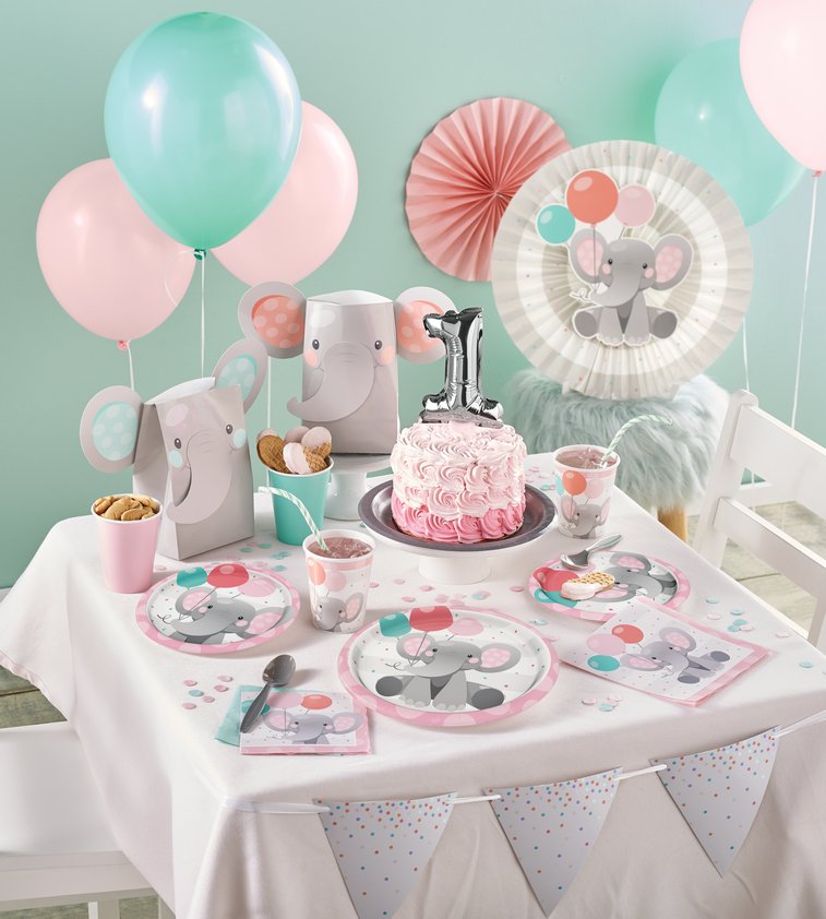 Enchanting Elephants Girl 1st Birthday Banner