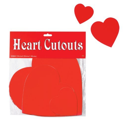 Beistle Printed Cardstock Paper Heart Cut Outs 9 Piece Valentine's Day Decorations, 4" - 12", Red