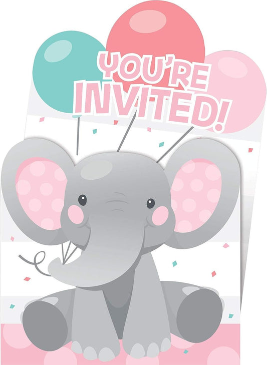 Enchanting Elephants Girl Invitations - 8ct