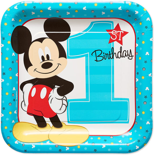 Mickey's Fun To Be One 9" Square Plates - 8ct