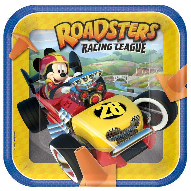 Mickey Roadster 9" Square Plates - 8ct