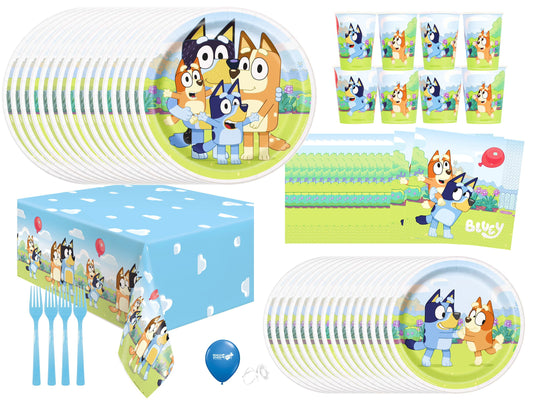 Bluey Birthday Party Supplies | Bluey Party Decorations | Bluey Party Supplies | Bluey Birthday Decorations |Bluey Tablecover | Bluey Plates | Bluey Cups | Bluey Napkins - Serves 16 Guests